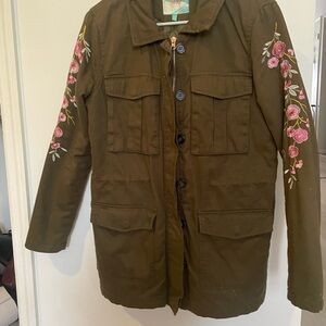 Olive Green Embroidered Women's Jacket